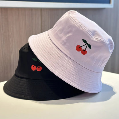 Embroidered Cherry Summer Bucket Hat