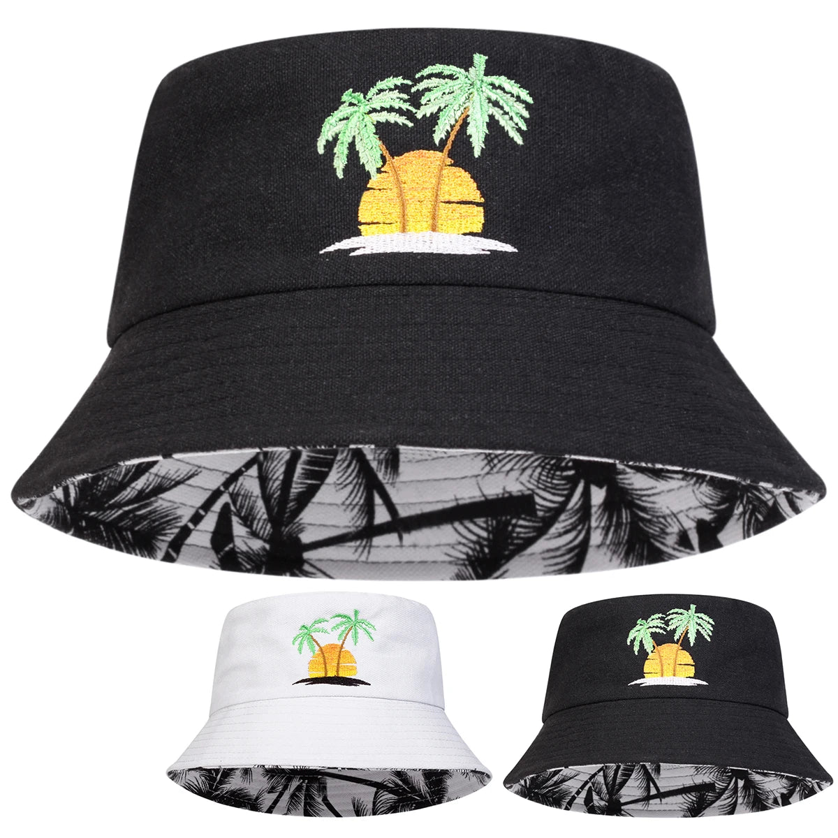 Unisex Sunset Coconut Tree Bucket Hat