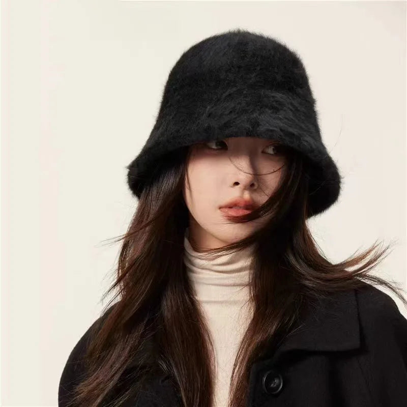 Rabbit Fur Hat Winter For Women Bucket Hat