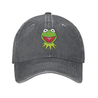 Kermit Cartoon The Frog Anime Denim Hats Baseball Cap Vintage Washed Distressed Cotton Dad Hat Adjustable Trucker Cap Unisex