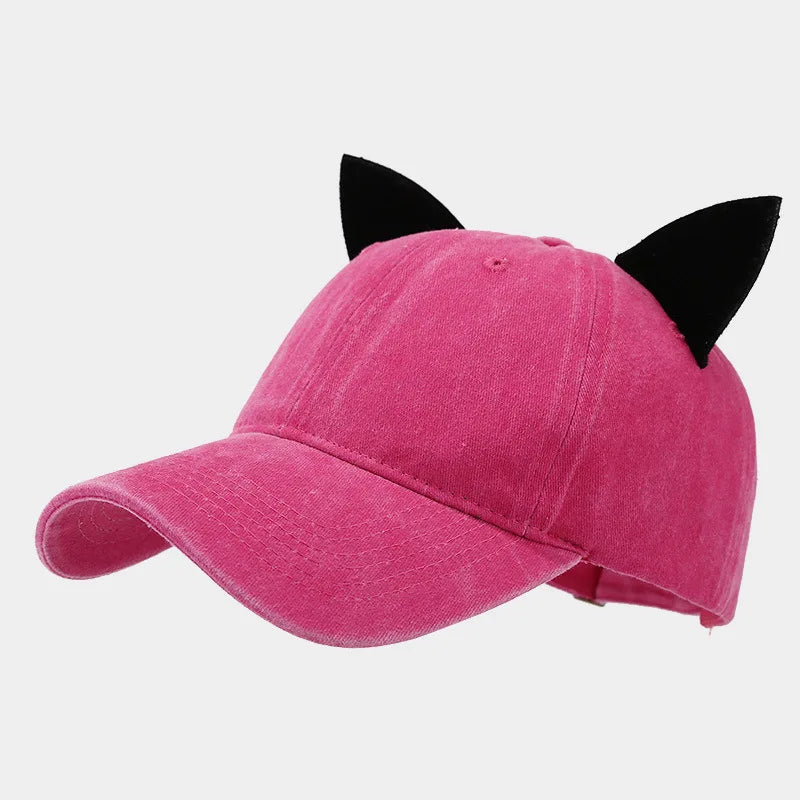 Cute Cat Ears Baseball Cap Women Summer Soft Top Caps