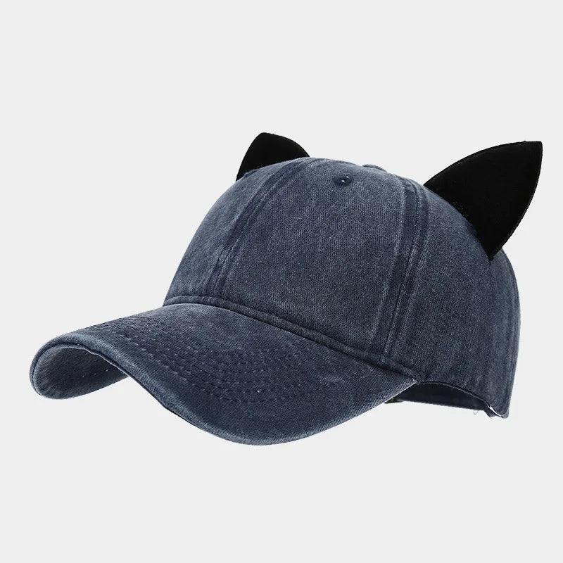 Cute Cat Ears Baseball Cap Women Summer Soft Top Caps