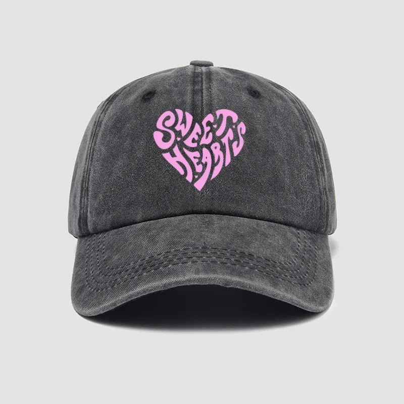 Pink Heart Shaped Letter Printed Baseball Cap Versatile For Daily