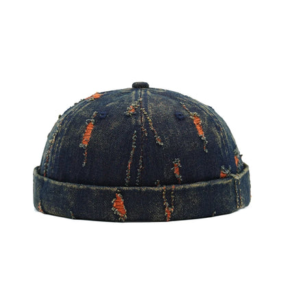 Tear Broken Denim Docker Cap Colorful Brimless Caps