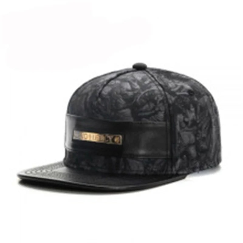 Metal Leather Patch Unisex Casual Snapback Cap