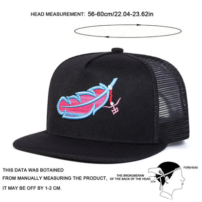 Unisex Colorful Feather Embroidered Snapback Cap