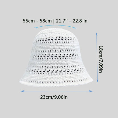 Hollow Knitted Straw Crochet Bucket Hat