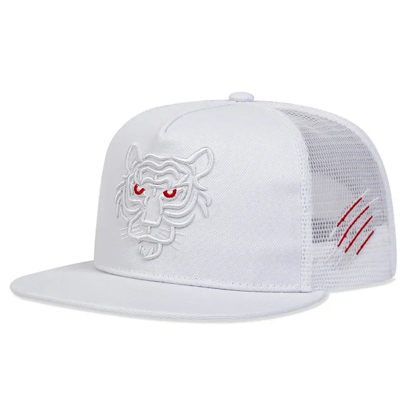 Unisex Tiger Embroidered Mesh Snapback Cap