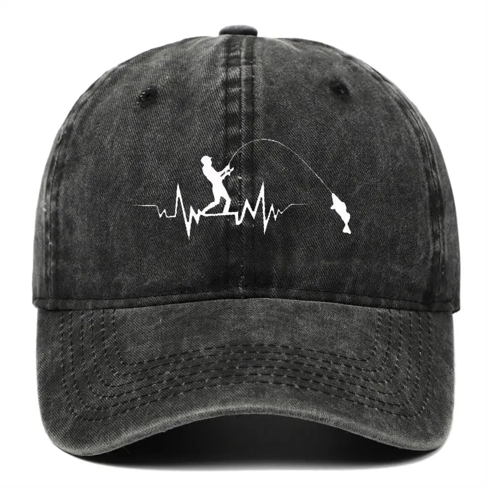 Fishing Embroidered Washed Cotton Baseball Cap