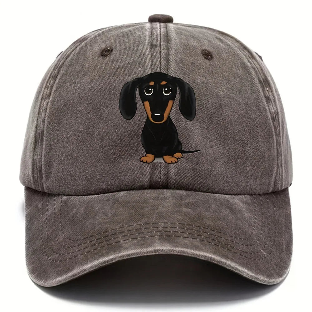 Dog Embroidery Washed Baseball Cap