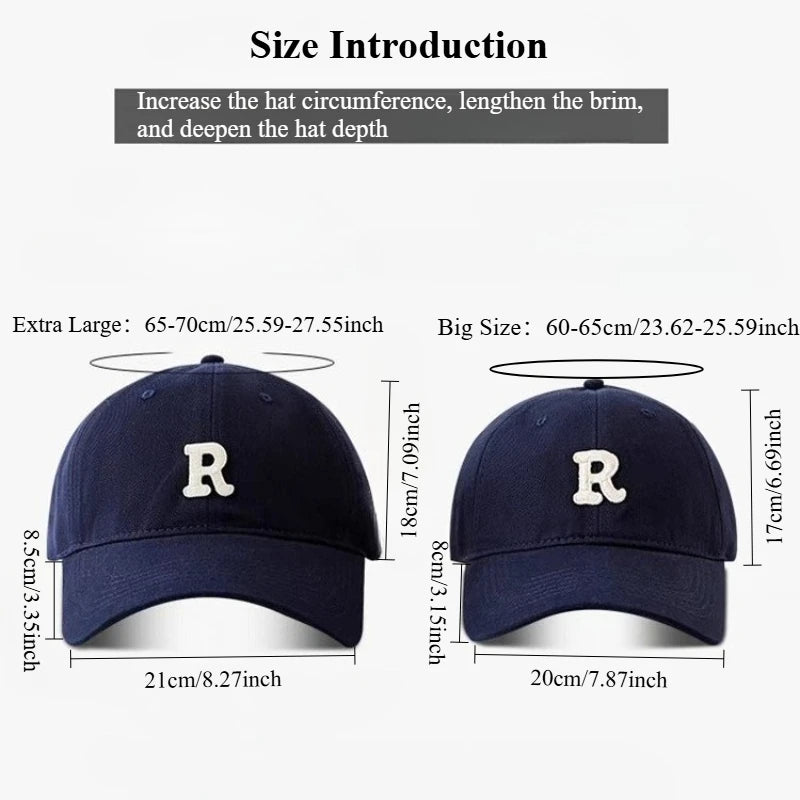 60-65cm 65-70cm Big Head Baseball Cap For Men Cotton Outdoor Sport Snap Back Cap Dad Hats R Letter Large Size Deepen Trucker Cap