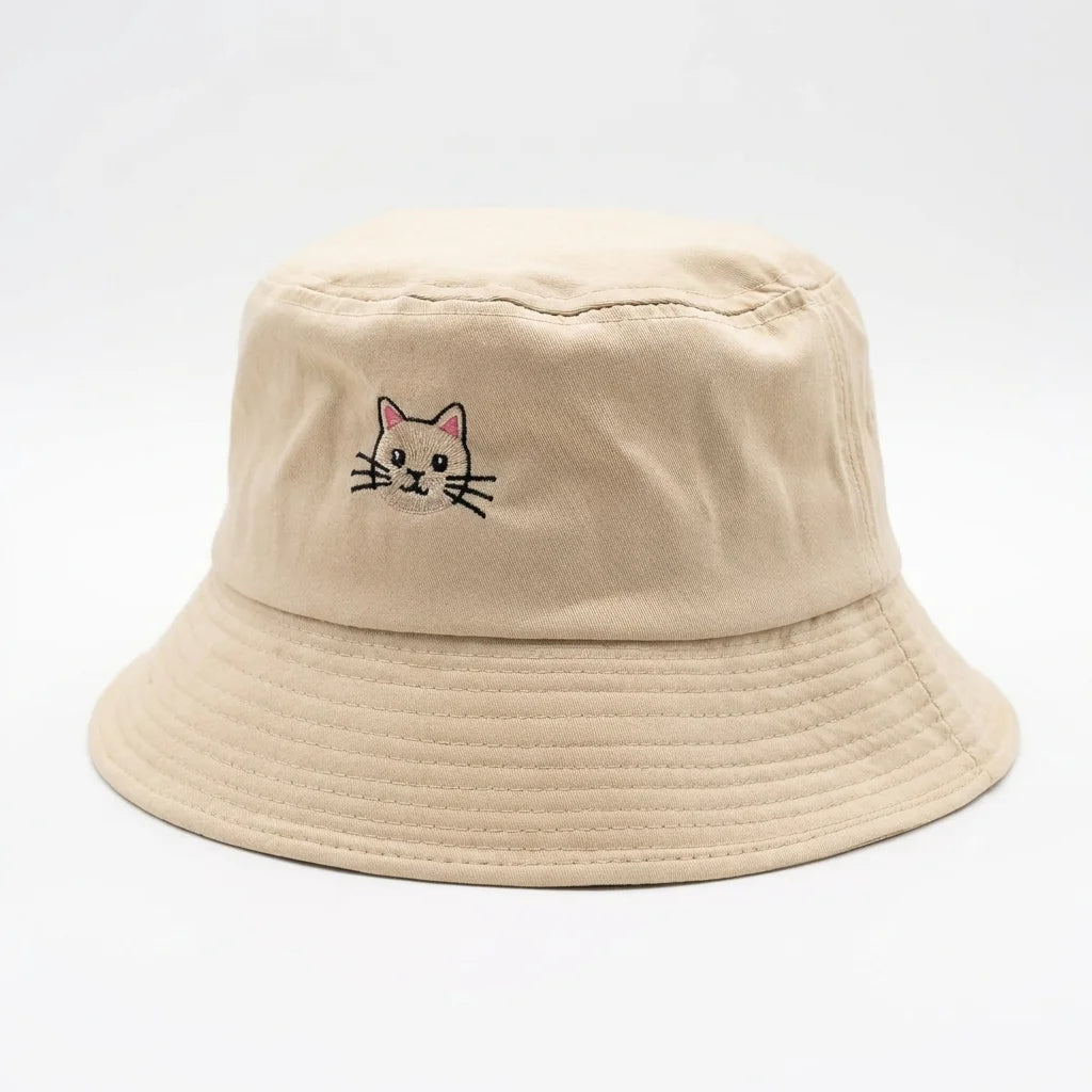 Cat Embroidery Casual Summer Bucket Hat