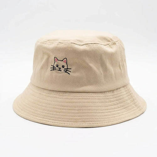 Cat Embroidery Casual Summer Bucket Hat