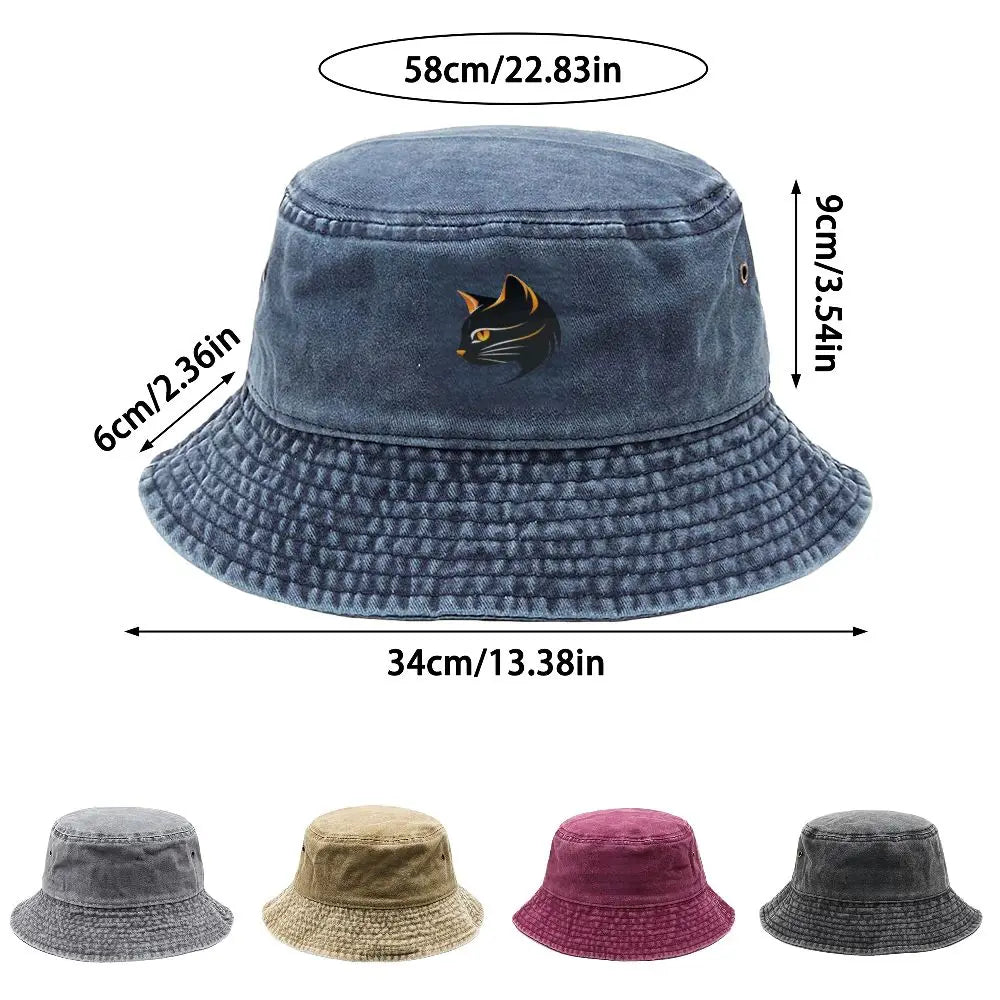 Vintage Black Cat Print Bucket Hat