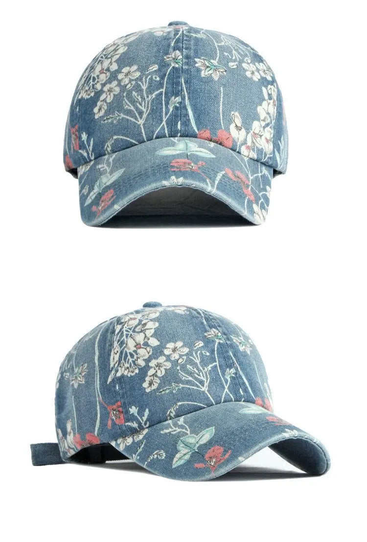 Spring Denim Flower Print Casquette Baseball Cap Adjustable Outdoor Snapback Hats For Men And Women 170