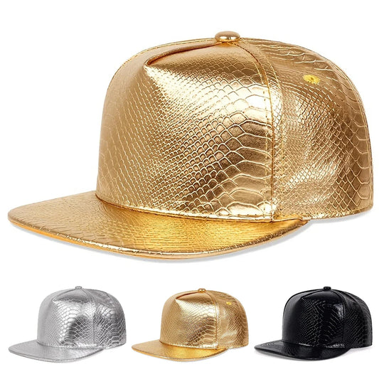 Python Pattern Leather Hip-Hop Snapback Cap