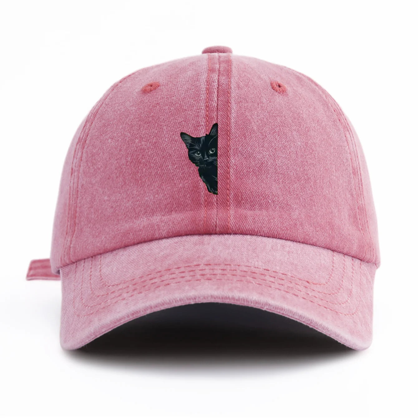 Black Cat Print Washed Baseball Cap