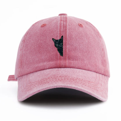 Black Cat Print Washed Baseball Cap
