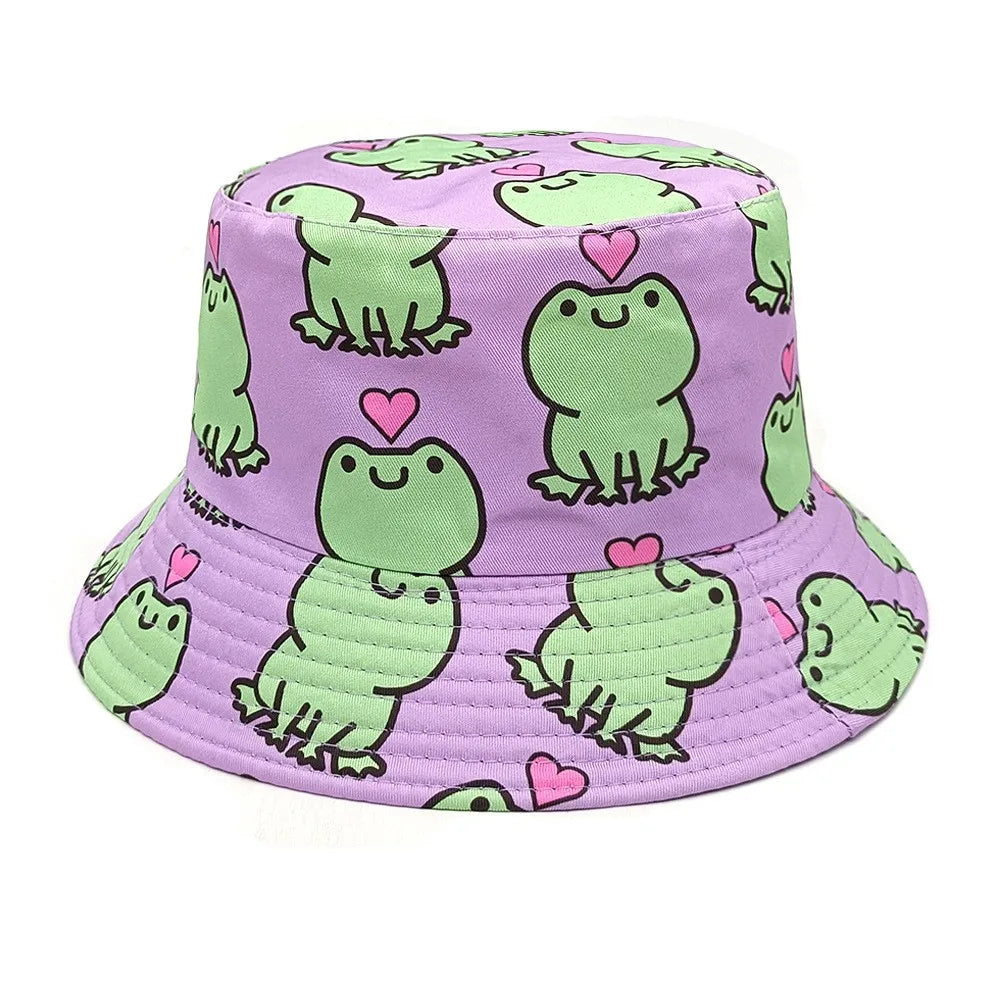 Funny Cartoon Frog Pattern Bucket Hats