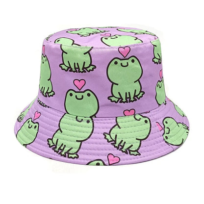 Funny Cartoon Frog Pattern Bucket Hats