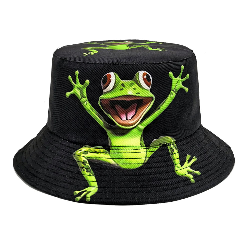 Funny Cartoon Frog Pattern Bucket Hats