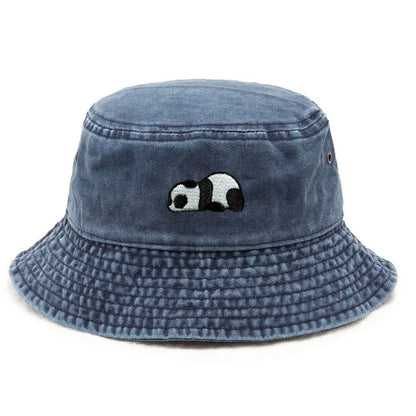 Panda Embroidered Washed Cotton Bucket Hat