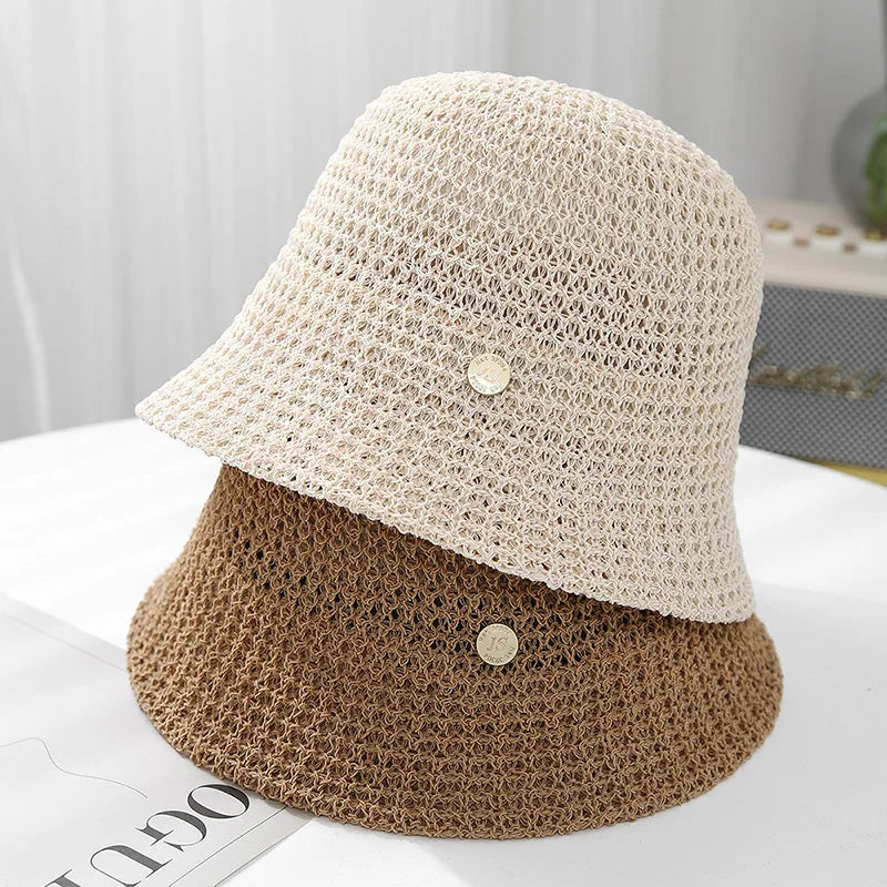 Knit Fisherman Hat Hollow Weave Sun Protection Bucket Hat