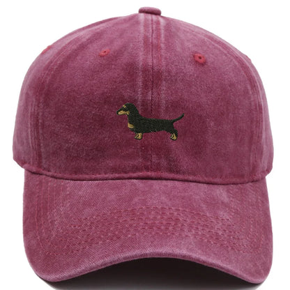 Vintage Washed Dachshund Embroidered Baseball Cap
