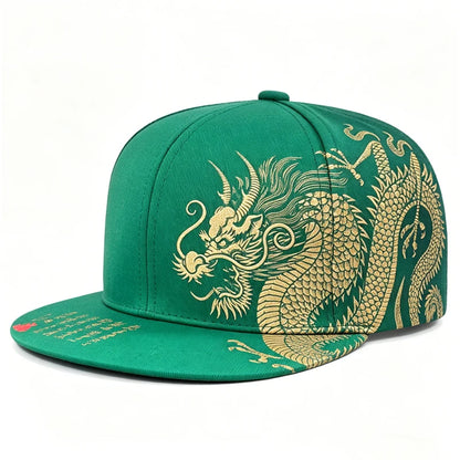 Dragon Printed Flat Brim Streetwear Snapback Cap