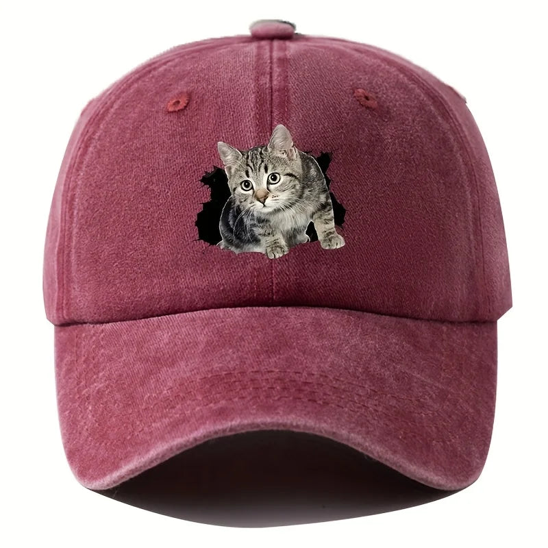 Cute Silly Cat Hiking Baseball Cap