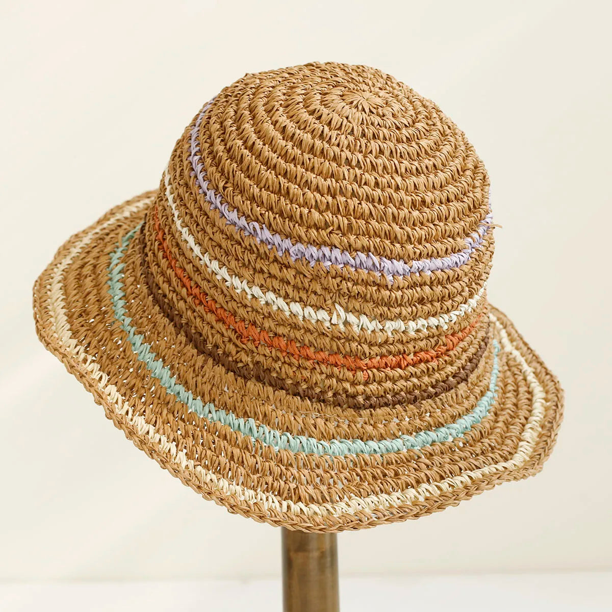 Y2K Colorful Stripe Straw Dome Bucket Hat