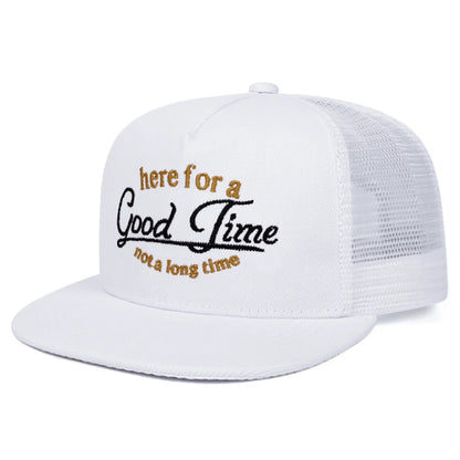 Unisex Flat Brim Letter Embroidered Mesh Snapback Cap