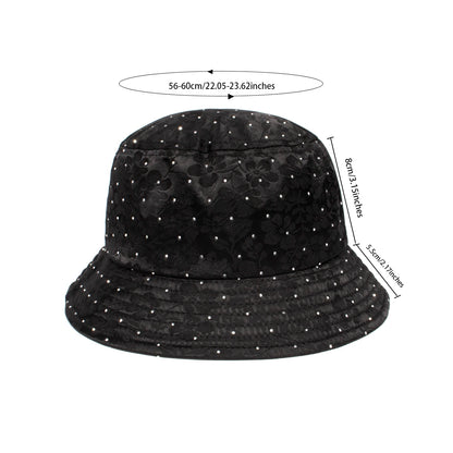 Solid Black Elegant Women Hat Rhinestone Casual