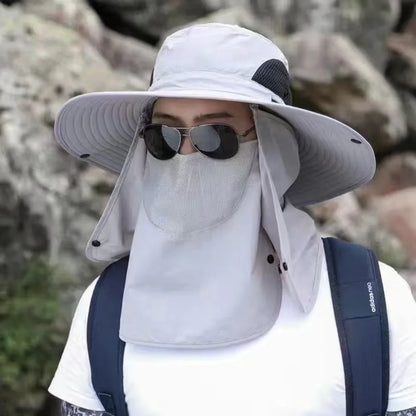 Adjustable Wide Brim UV Protection Bucket Hat With Face Mask