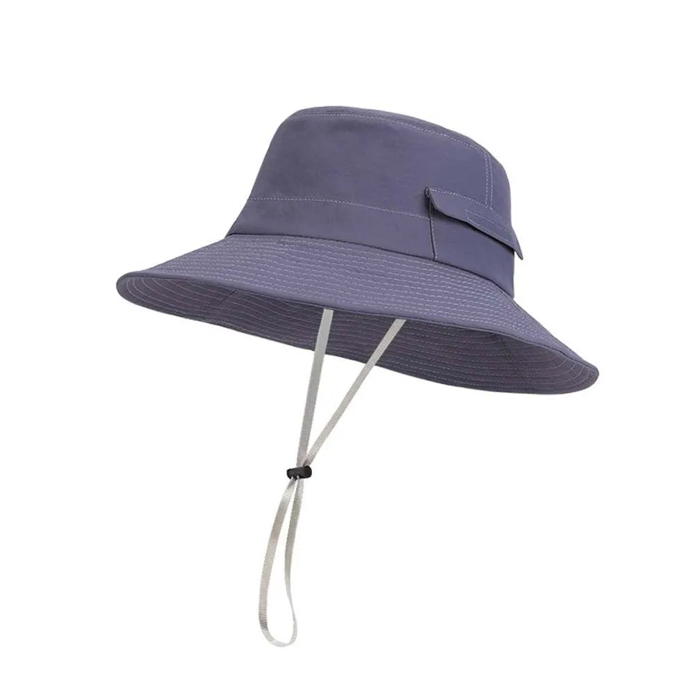 Nylon Drawstring Wide Brim Fishing Bucket Hat