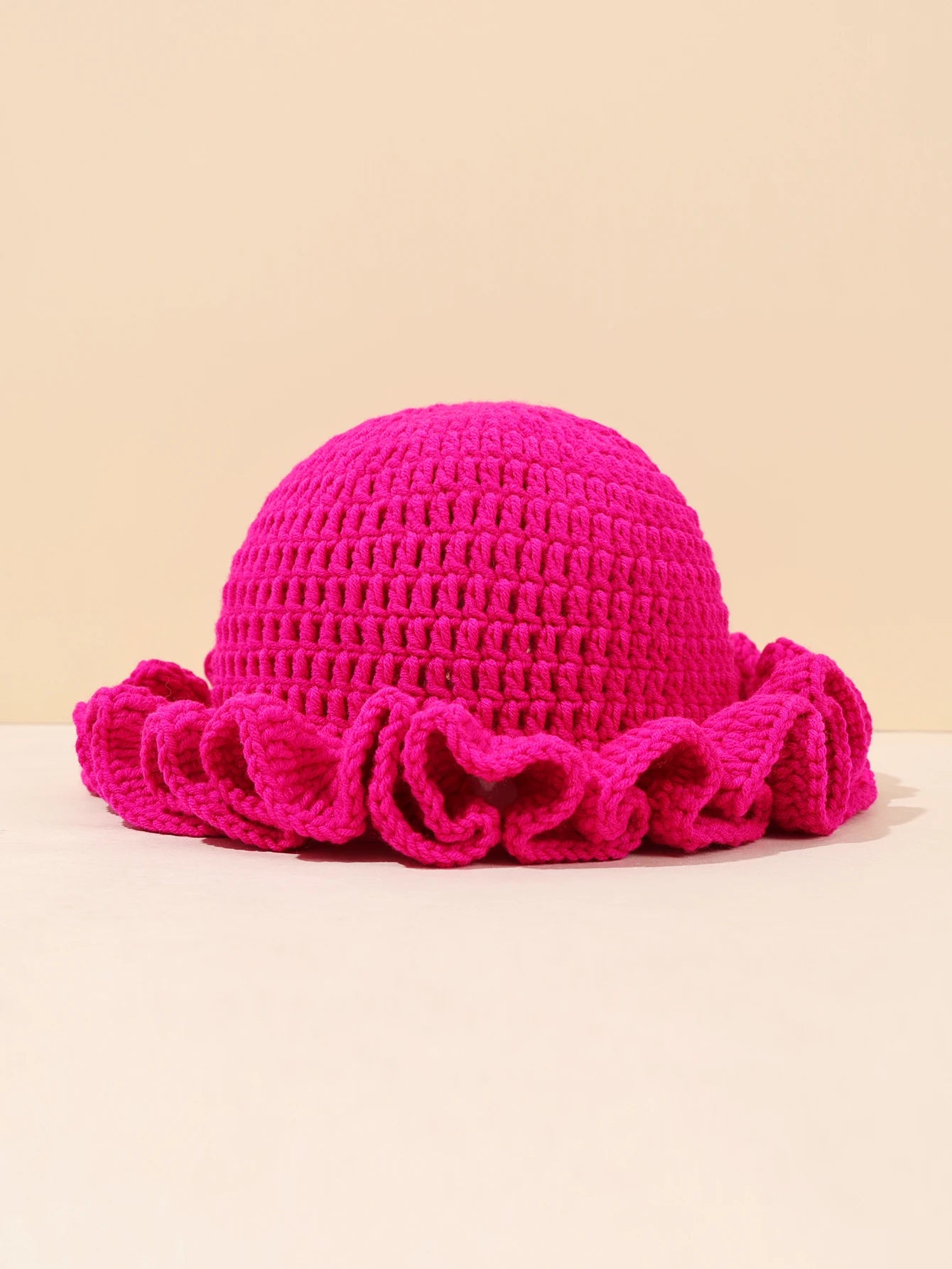 Women Vintage Crochet Black Ruffled Bucket Hat