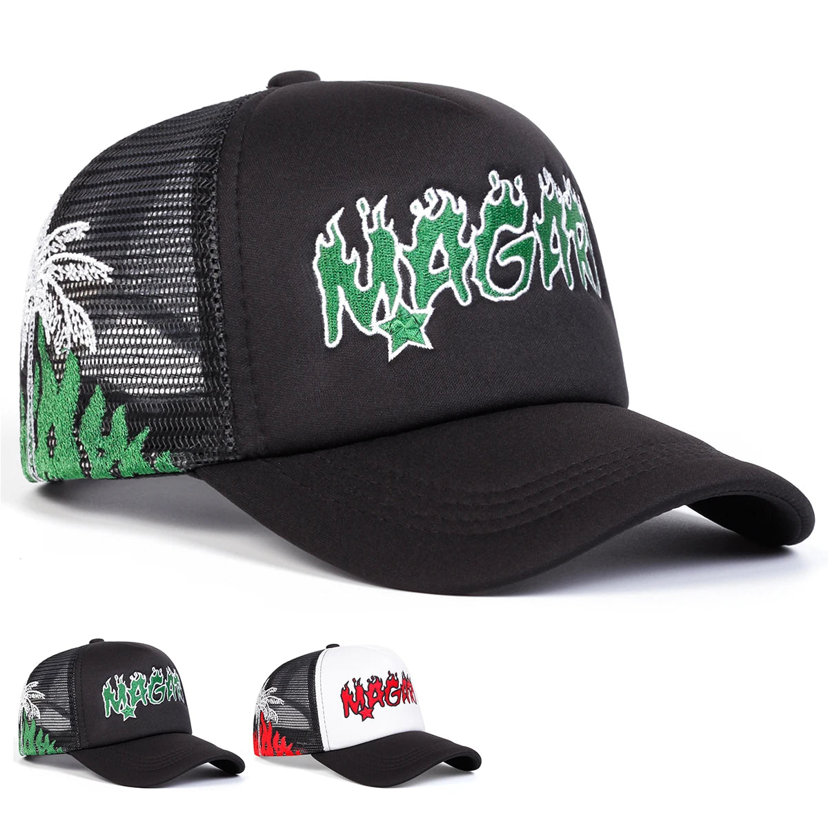 Unisex MAGARI Flame Embroidery Baseball Net Caps