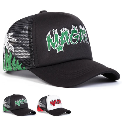 Unisex MAGARI Flame Embroidery Baseball Net Caps