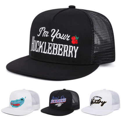Unisex Letter Embroidered Flat Brim Mesh Snapback Cap