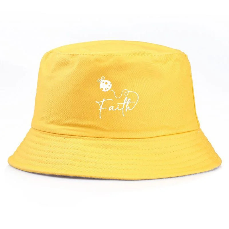 Ladybug Faith Print Vintage Cotton Bucket Hat