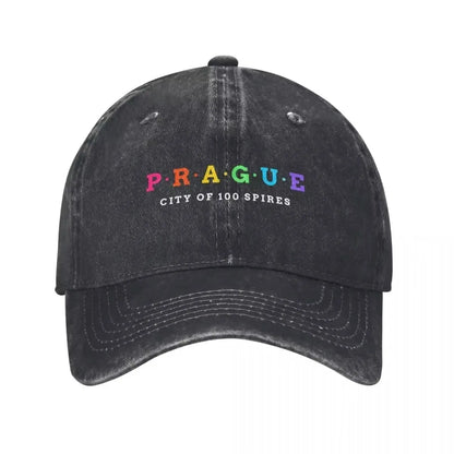 Prague City Of 100 Spires Washed Denim Baseball Cap