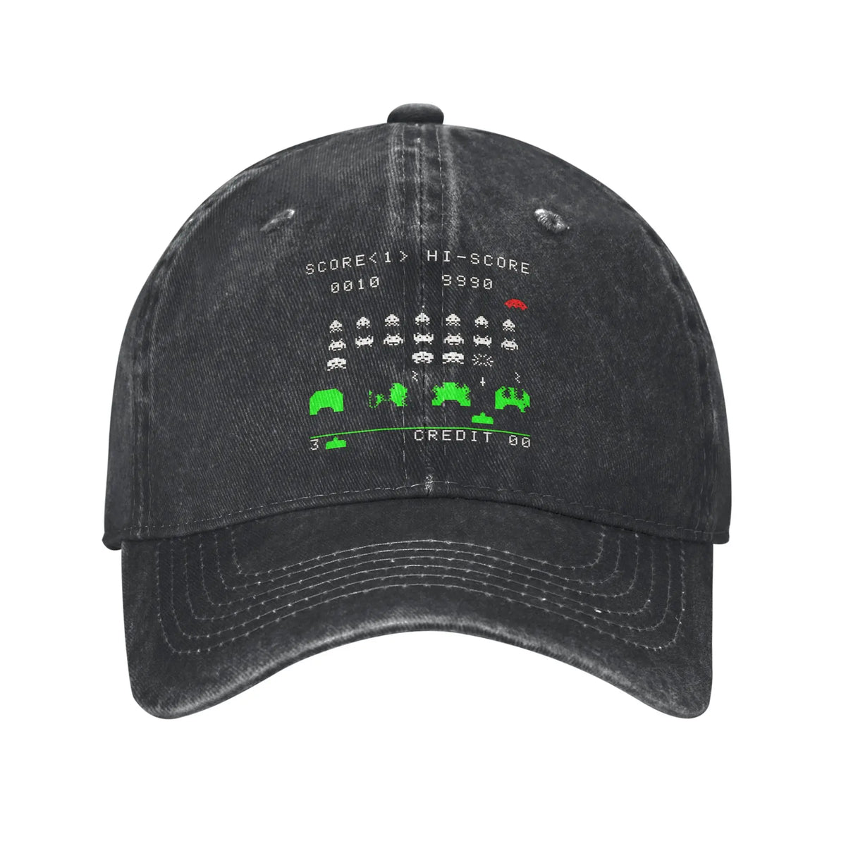 Space Invaders Vintage Distressed Washed Denim Baseball Cap