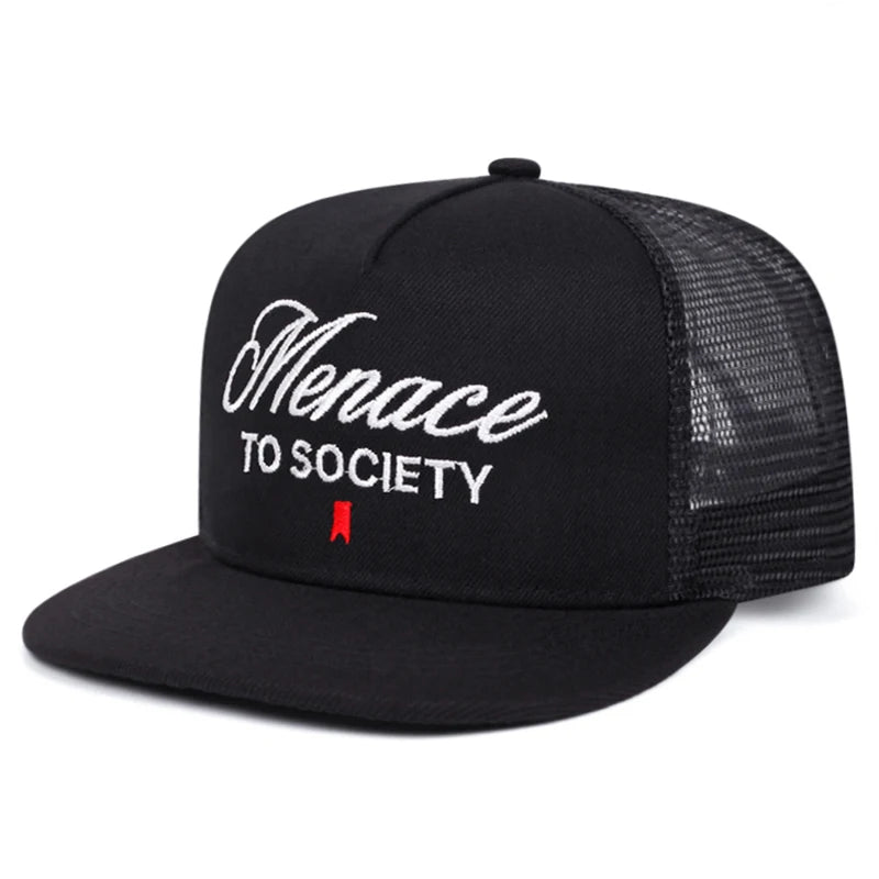Unisex Flat Brim Letter Embroidered Mesh Snapback Cap