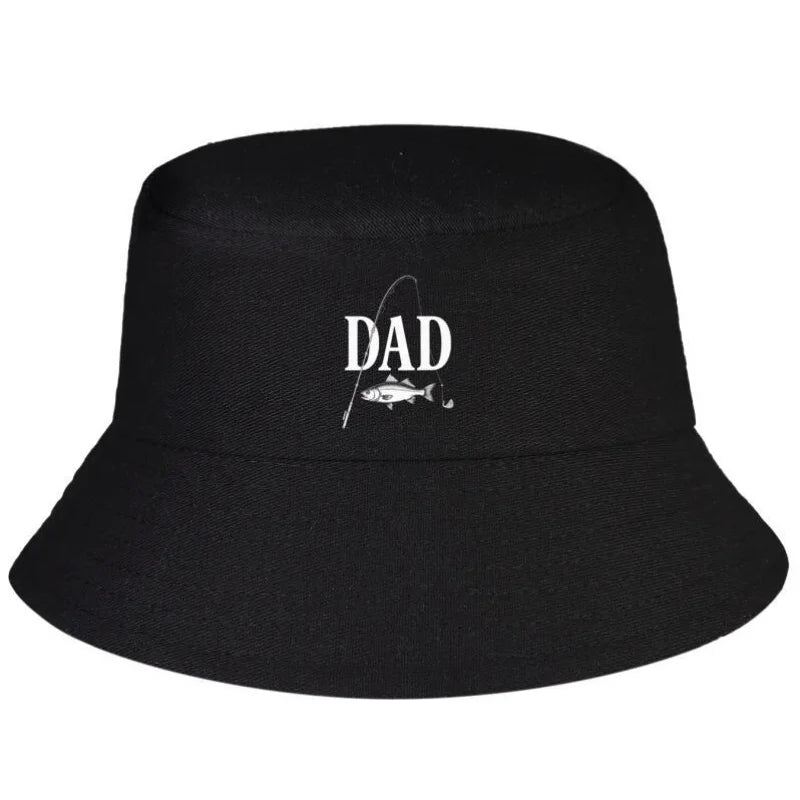 Dad Fishing Graphic Black & White Streetwear Bucket Hat