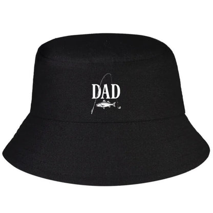 Dad Fishing Graphic Black & White Streetwear Bucket Hat