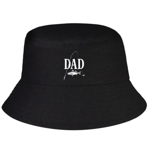 Dad Fishing Graphic Black & White Streetwear Bucket Hat