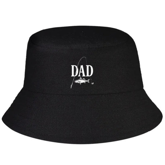 Dad Fishing Graphic Black & White Streetwear Bucket Hat