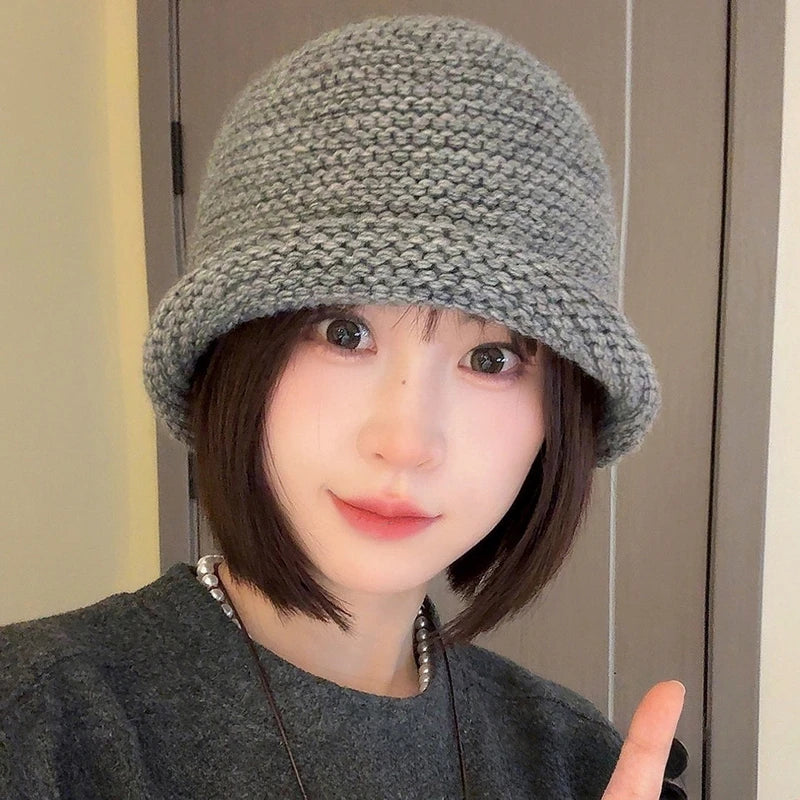 Unisex Solid Color Knitted Fisherman Bucket Hat