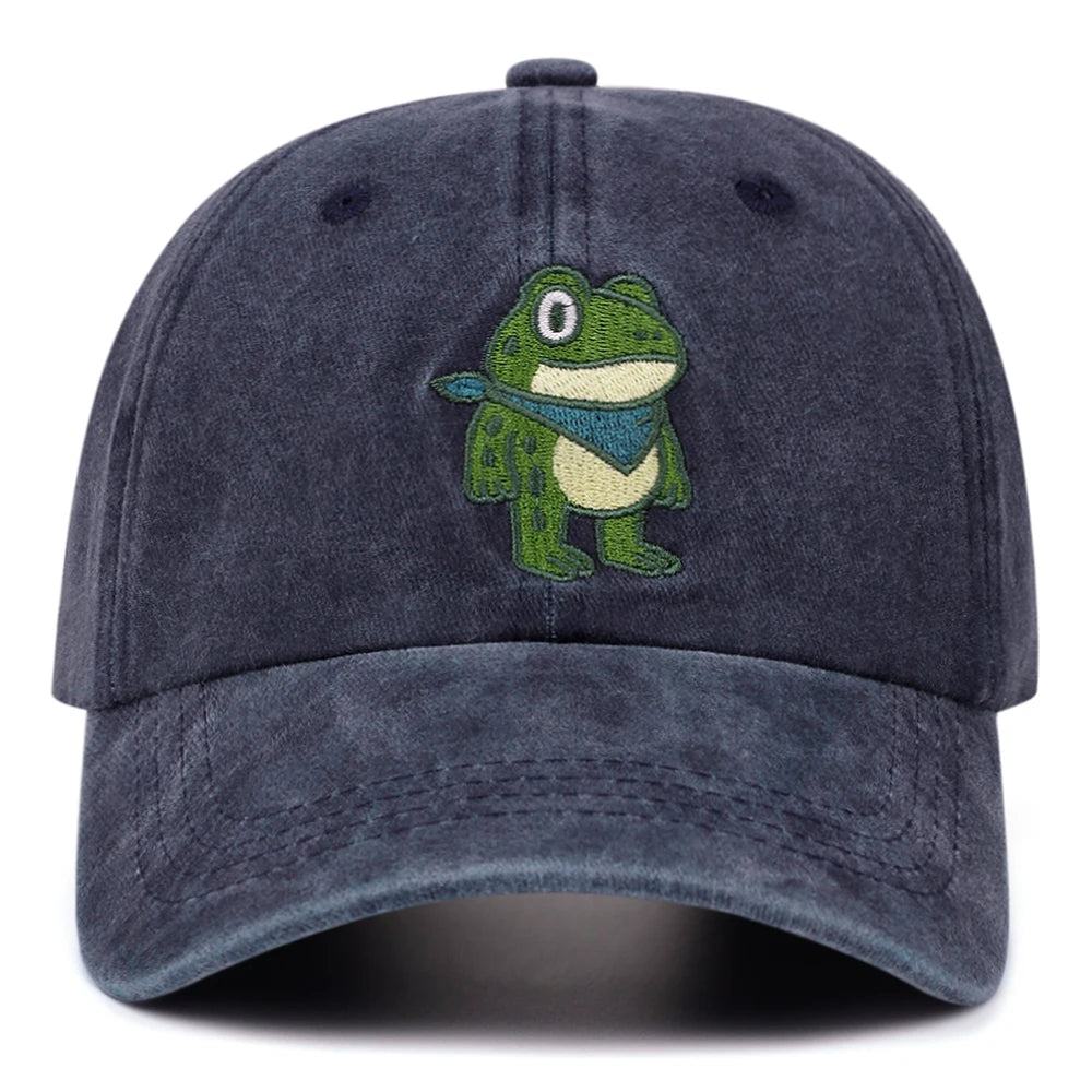Cartoon Cute Frog Washed Retro Embroidery Cowboy Baseball Caps