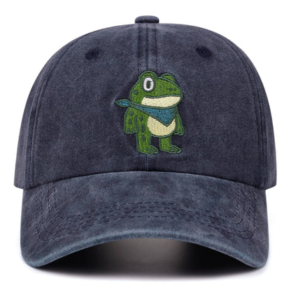 Cartoon Cute Frog Washed Retro Embroidery Cowboy Baseball Caps